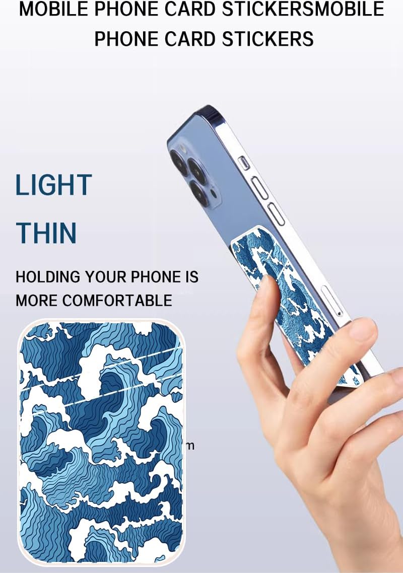 AOHRO Dual Pocket Leather Phone Wallet Adhesive Stick On, Cute Card Holder for Most Phone Cases - Blue Sea - Image 3